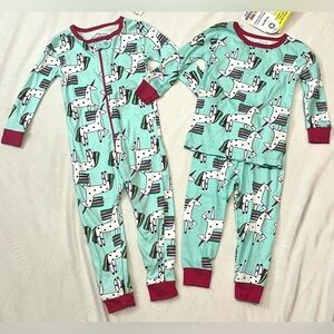 Lamaze Organic 2 PAIRS of Aqua & Pink Unicorn Print Footless Pajamas 18 Months